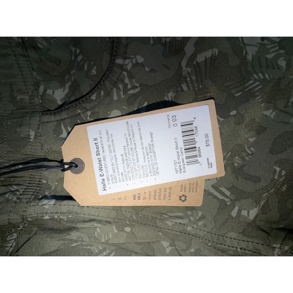 Prana Halle E-Waist Short II Evergreen Camo Green Hiking Shorts Womens 0 NEW